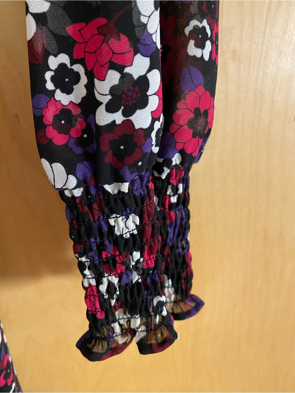 MICHAEL Michael Kors Floral Wrap Long-Sleeve Dress in Black, Magenta, Purple - Picture 5 of 12
